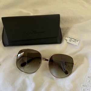 EUC Salvatore Ferragamo Sunglasses - Gold Colored Large Frames - $370 original